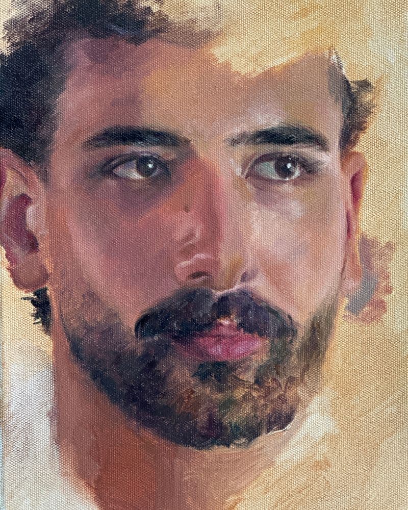A portrail of a young man in oil paint
